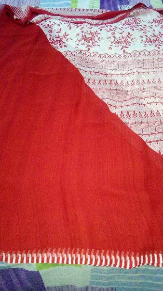 RED-DESIGNER PRINTED WITH WHITE CONTRAST  PURE GEORGETTE SAREE