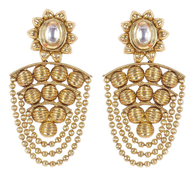 Indian Beautiful Antique Gold Polished With Kundan Stone Earrings