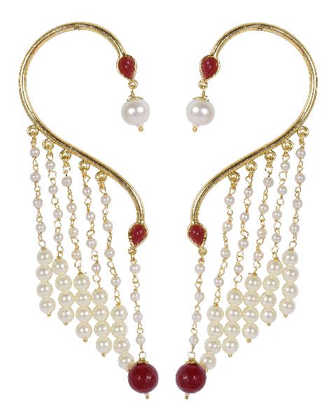 Indian Fashionable Pearl Stone Ear Cuff Earrings For Women