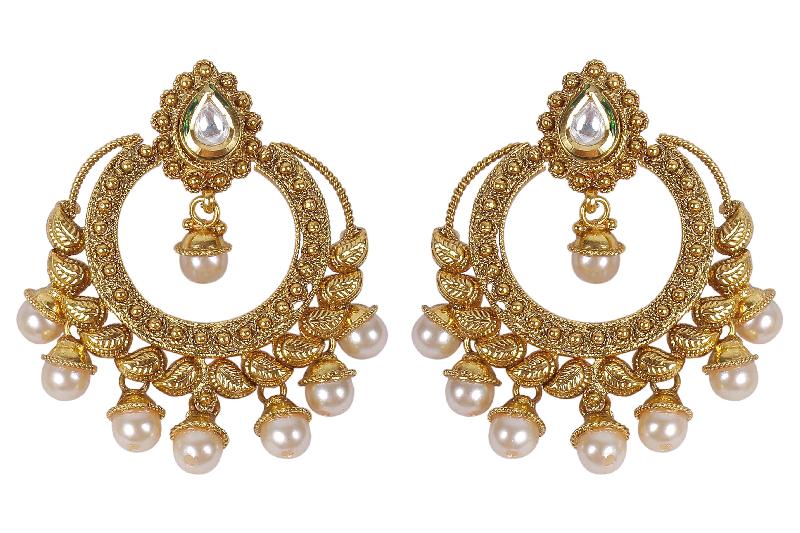 Indian Traditional GoldPlated Pearl Drop Earrings For Women