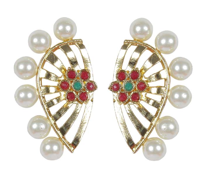 Indian Traditional Style Ear Cuff Crystal With Pearl Earrings For Girls & Women
