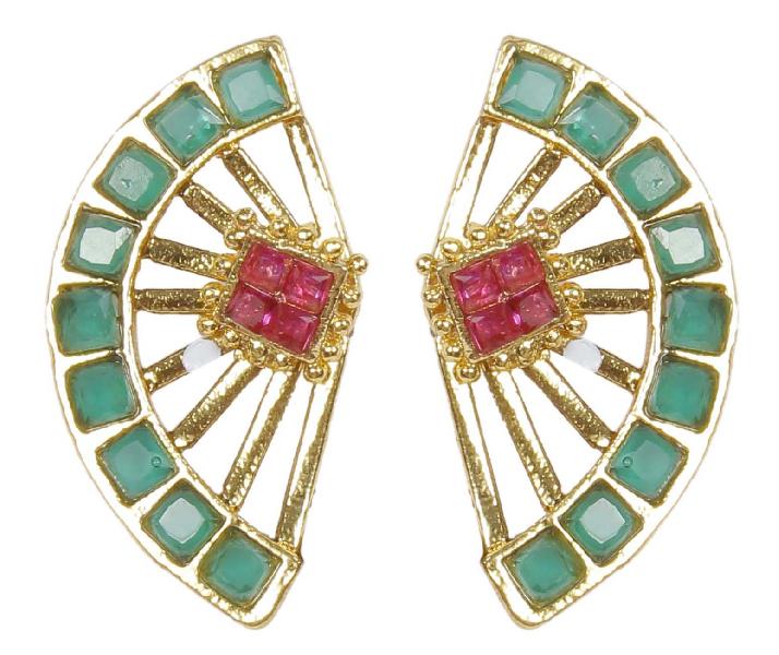 Indian Traditional Style Ear Cuff Green Color Crystal Earrings For Girls