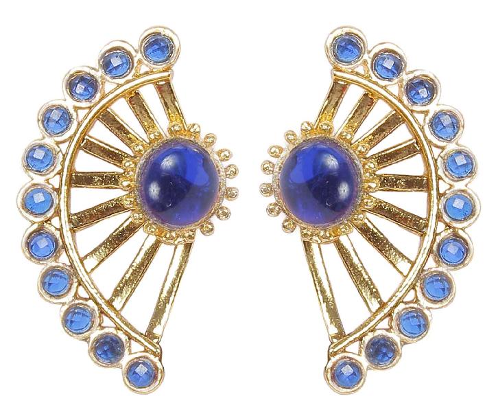 Indian Traditional Style Ear Cuff Blue Color Crystal Earrings For Girls