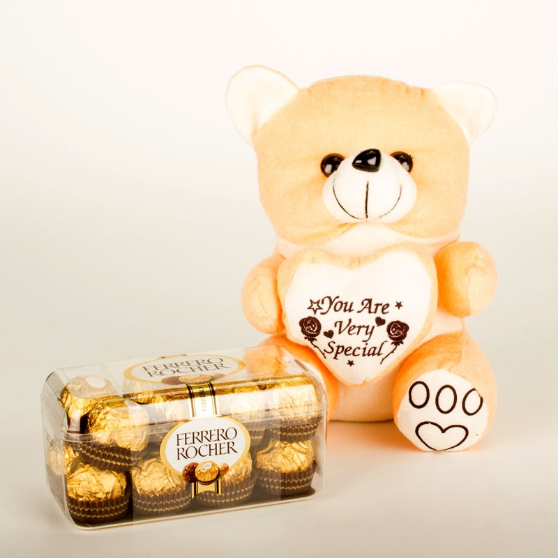 Giftease Teddy With 16 Pcs Ferrero Rocher Chocolate Box