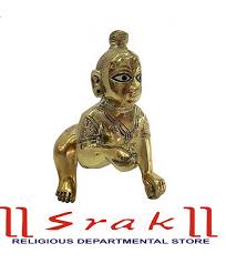 Brass Laddu Gopal Statue, Color : Golden