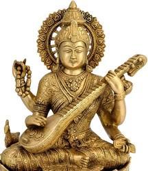 Polished Brass Saraswati Maa Statue, for Home, Office, Feature : Best Quality, Complete Finishing