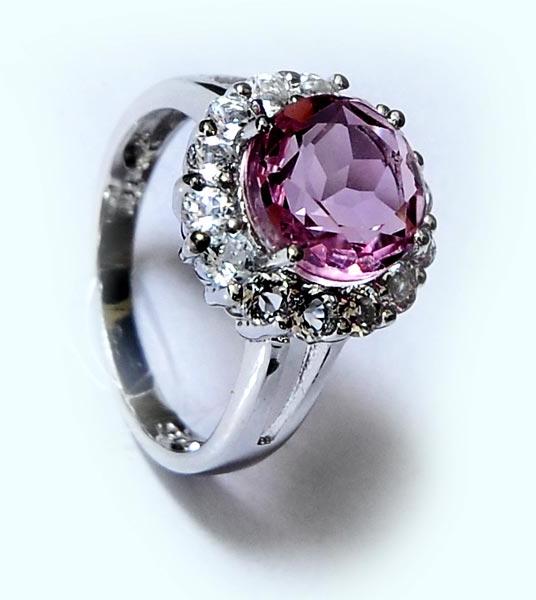 Sterling Silver 925 Radiant Cut Pink Cubic Ring