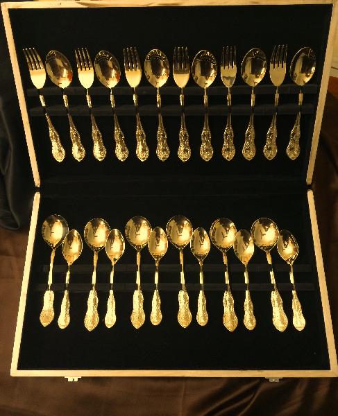 Gold plated cutlery gift sets, for tableware, Style : royal