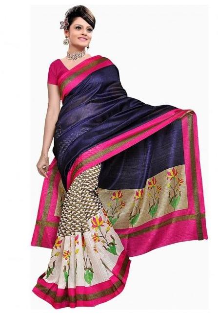 Purple Bhagalpuri Silk With Printed Designer Saree R-10
