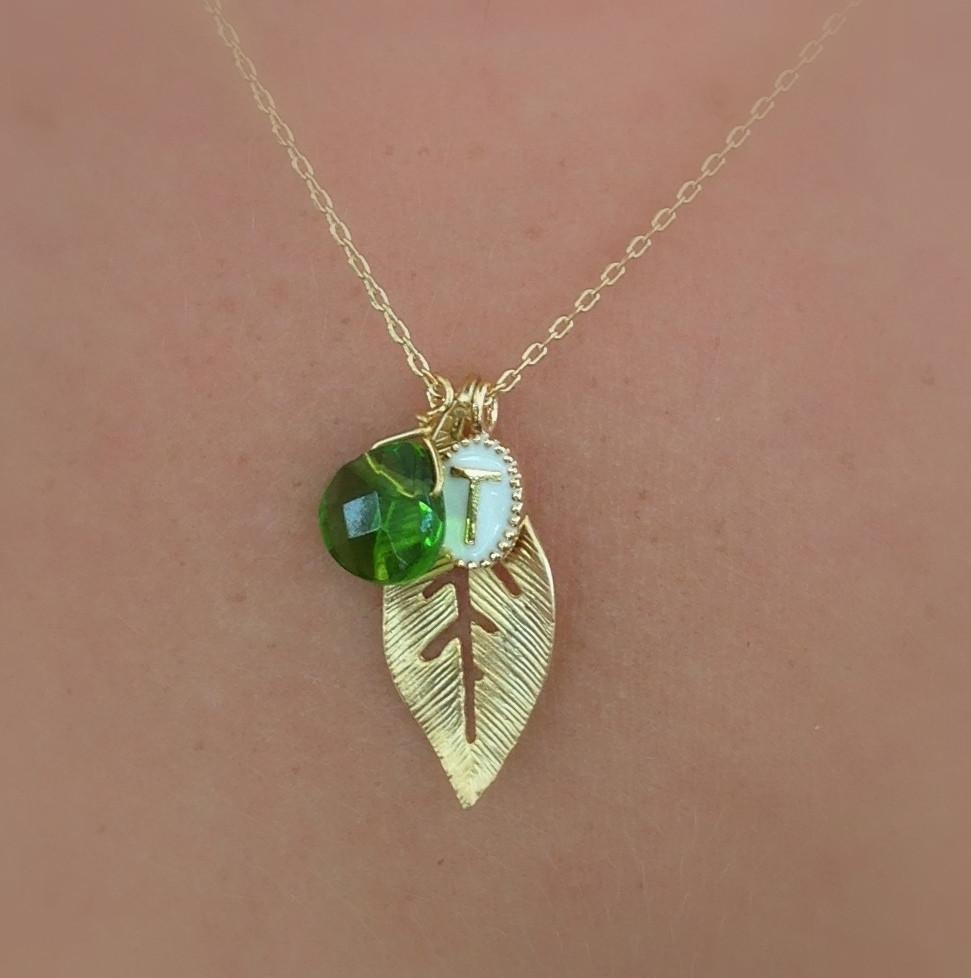 Stone Leaf Initial Necklace