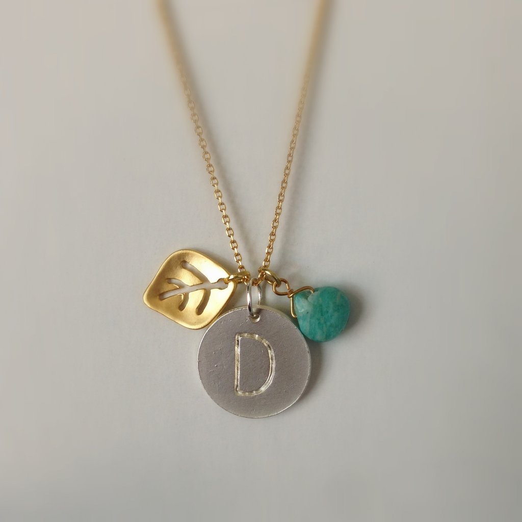 Two Tone Initial Leaf Necklace