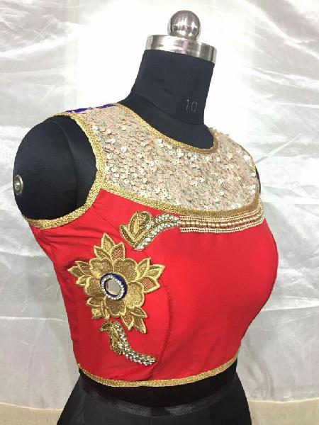 Patch Work Red Saree Blouse