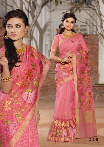 Net Saree Dark Pink