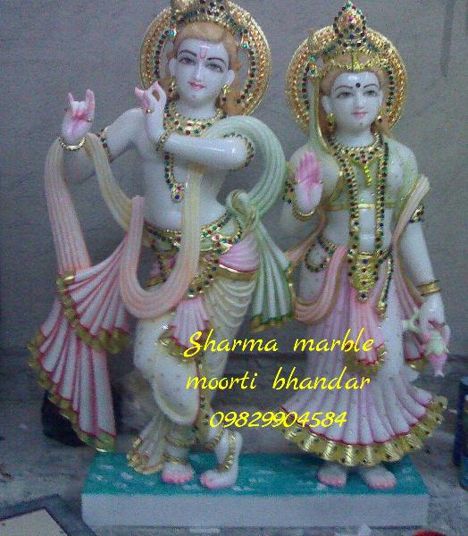 Makrana marble White Marble Jugal Radha Krishna Moorti, Color : Multi