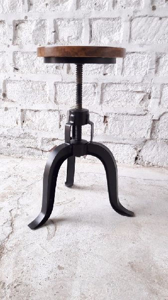 Kartik metal adjustable stool with wooden top