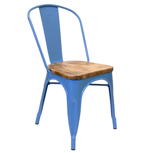 Light Blue Color Wooden Top Metal Chair