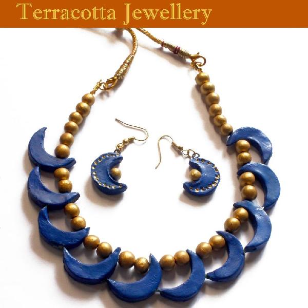 Terracotta Peacock Blue Jewellery with Jumkas, Gender : Female