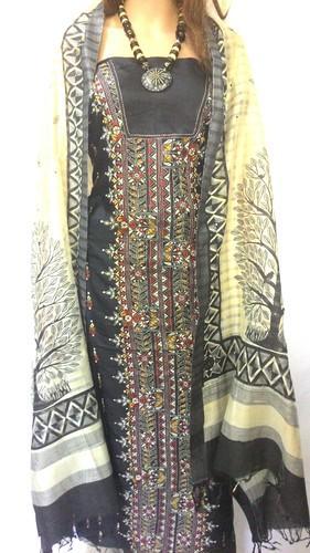 Unstitched Designer Pure Silk Kantha Stitch Suits
