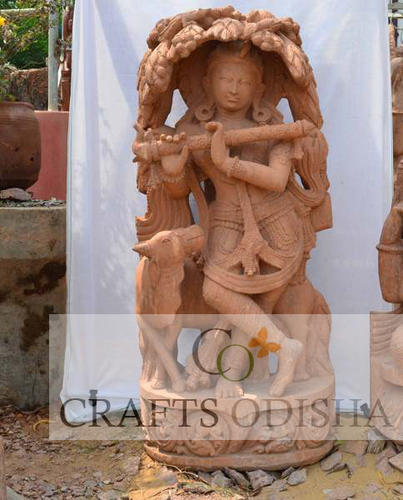 Crafts Odisha Sandstone Krishna sanding statue, for Garden/Home decoration