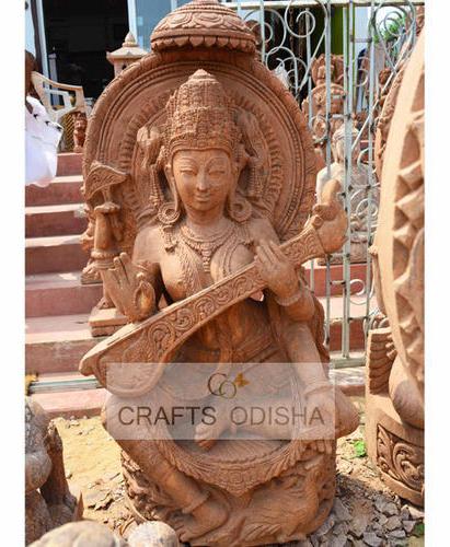 Sandstone Saraswati sitting statue, for Garden/Home decoration