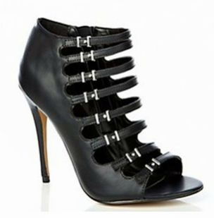 Black Buckle Cage Strap Stiletto Sandals