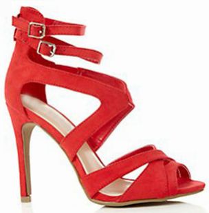 Women Red High Heels Ankle Strap Sandals