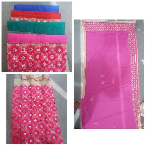 Printed Mirror Work Sarees, Occasion : Party Wear