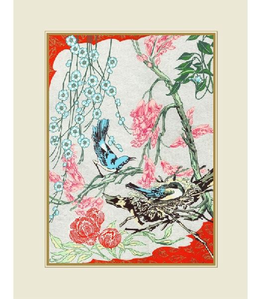 Bluebirds Art Prints On Silk