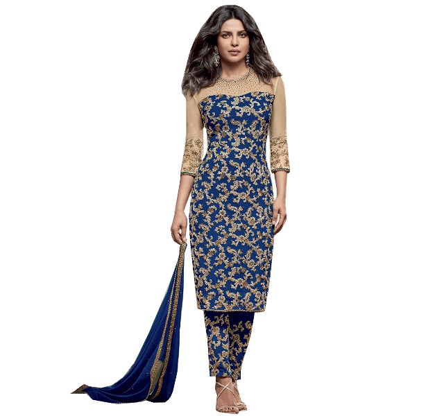 Embroidered Heena Dress, Color : Blue