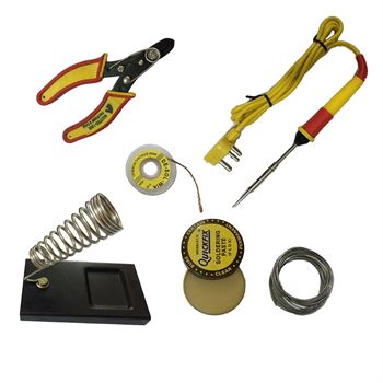 6 in1 Electric Soldering Iron Stand Tool Wire Stripper Kit 25 Watt Welding Stick Set