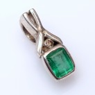 925 Sterling Silver Emerald & Diamond Gemstone Pendant