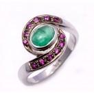 925 Sterling Silver Emerald & Ruby Gemstone Ring