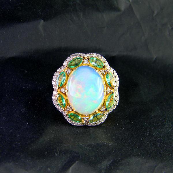 Opal Emerald & Diamond RIng