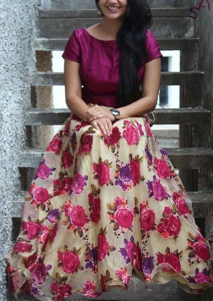 Georgette Floral Print Pink & Cream Lehenga Choli