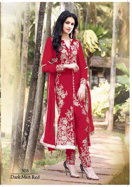 Straight Heavy Embroidered Red Long Suits
