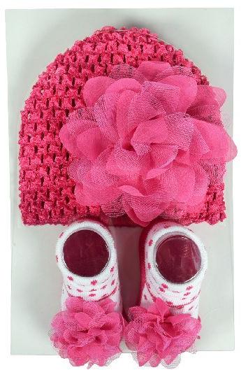 Pink White Crochet Cap  Baby Socks