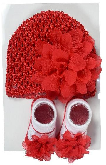 Red White Crochet Cap  Baby Socks