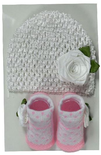 White Pink Crochet Cap  Baby Socks with