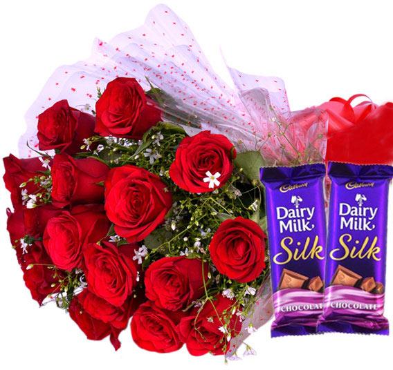 Chocolaty Treats Red Blooms roses