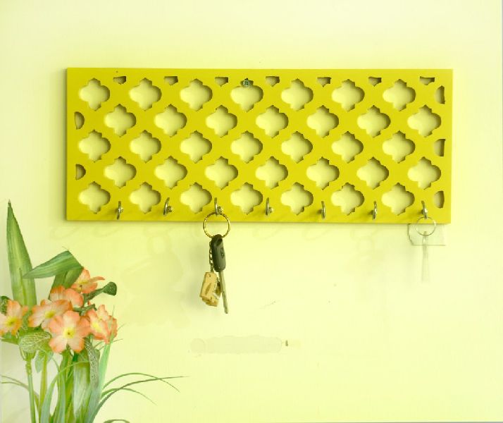Yellow Wooden Jali key holder