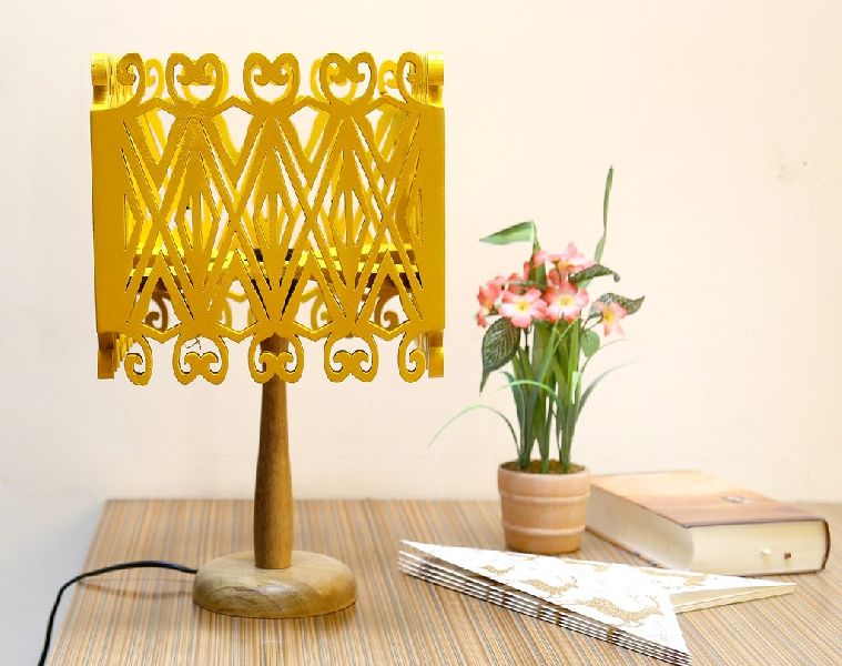 Wooden Jali Lamp - Yellow