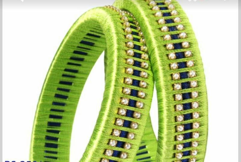 Green Embroidery Bangles