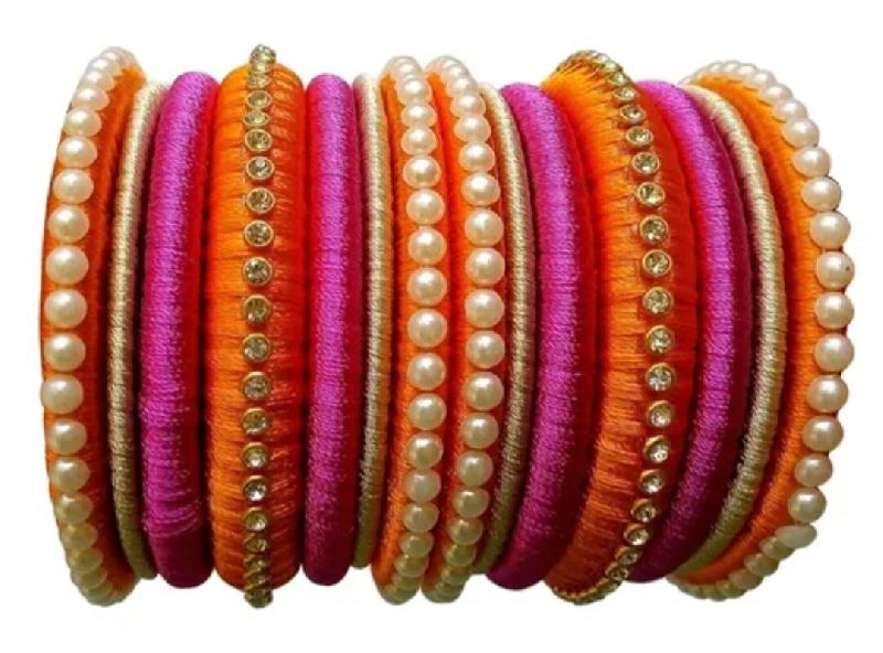 Pink silk thread bangles