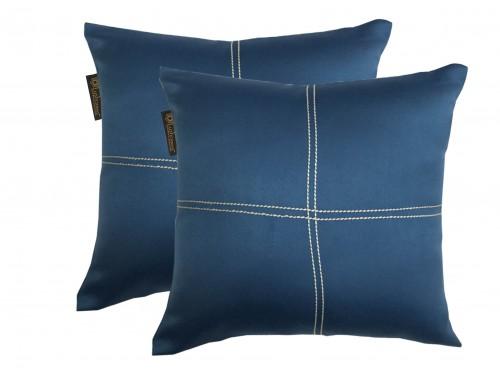 Lushomes Blue Blackout Cushion Cover with Artistic Stitch - Pack of 2