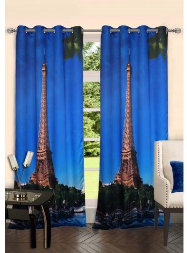 Lushomes Digitally Printed Eiffel Tower Polyester Blackout 8 Metal Eyelets Doors Curtains