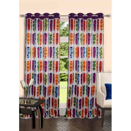 Lushomes Digitally Printed Feather Polyester Blackout 8 Metal Eyelets Doors Curtains