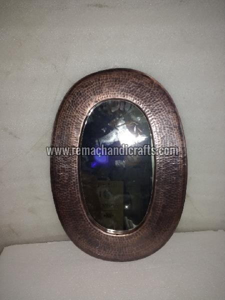 6006 Oval Shaped Hammered Copper Mirror