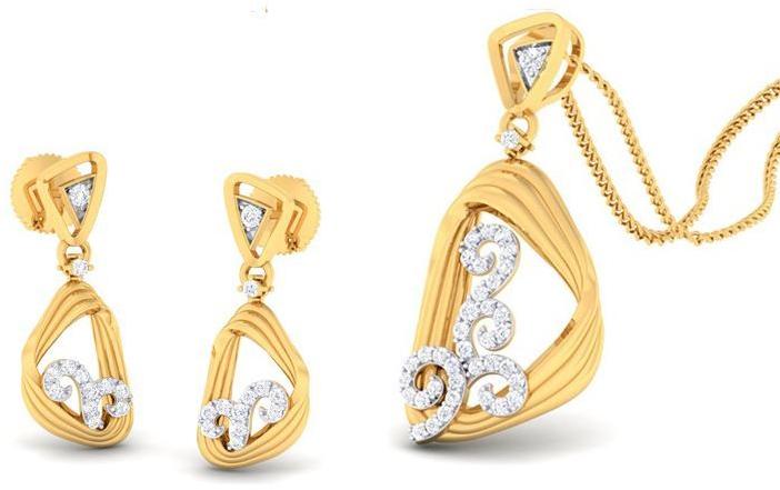14kt Gold Designer Diamond Pendant Set