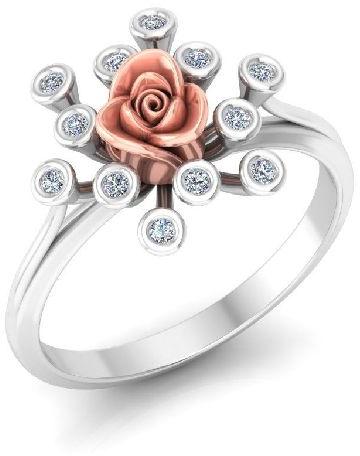 White Gold Diamond Ring with Flower Pattern