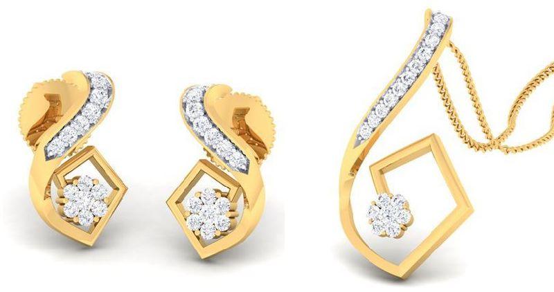 14kt Gold Unique Shape Diamond Pendant Set